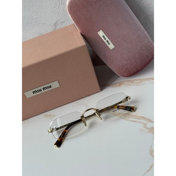 NEW Miu Miu M50YV Gold Rimless Metal Eyeglasses Frames main image 5